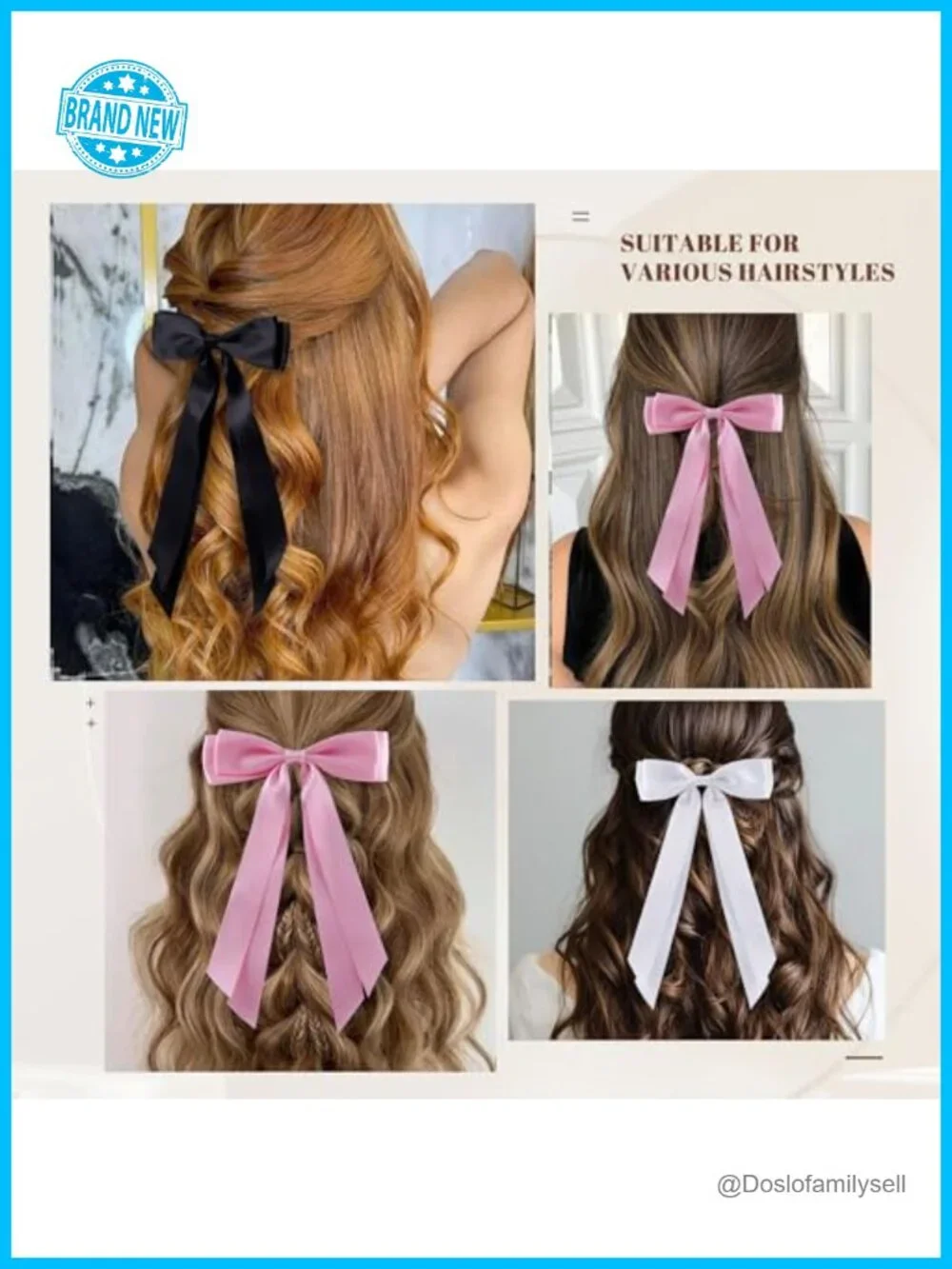 6Pcs Hair Bows Clips Silky Satin Ribbon Alligator Barrettes French Hair